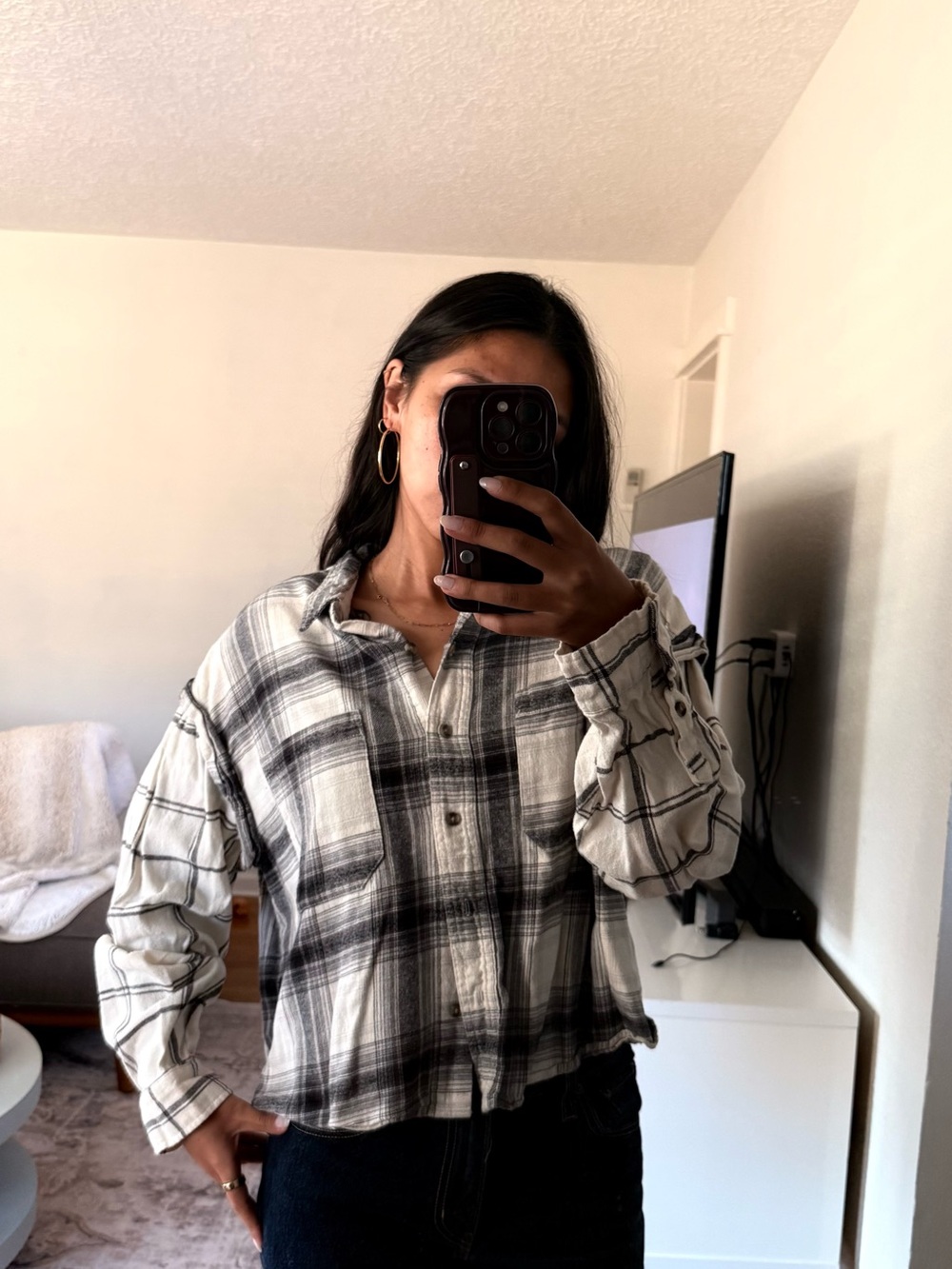 Universal Thread Black & White Plaid Button-Down Shirt